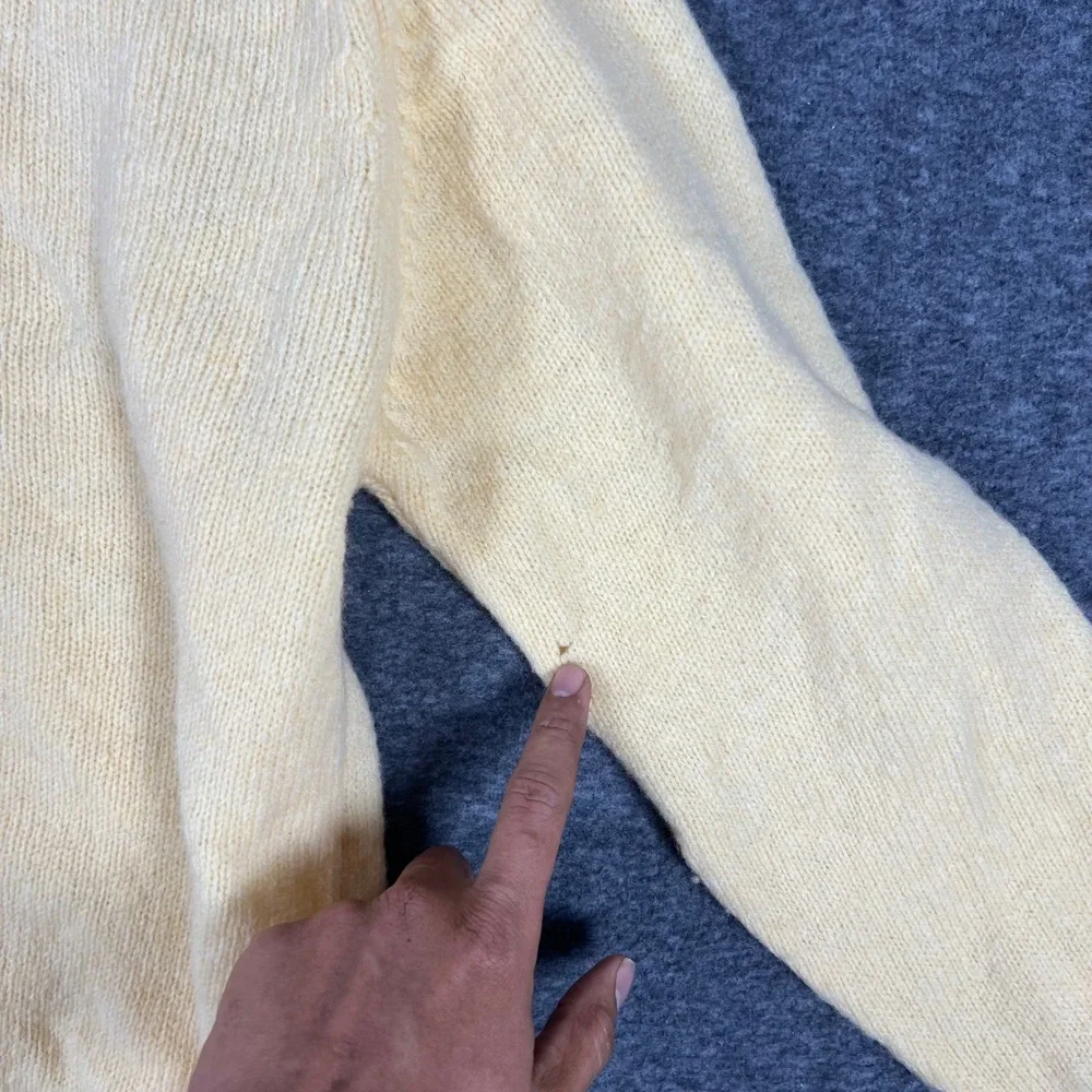 Vintage 90s Lands End Crewneck Sweater Small Yellow Shetland Wool United Kingdom